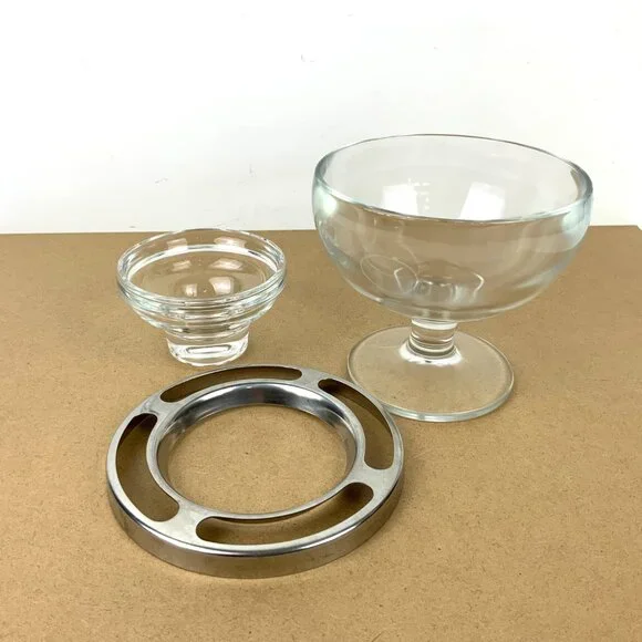 Vintage Glass Stainess Steel Ring Caviar Shrimp Cocktail Icer Server - Picture 7 of 16